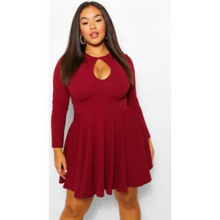 👉 Plus Keyhole Long Sleeve Skater Dress, Wine