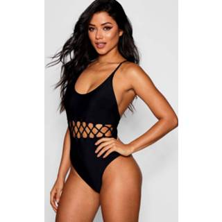 👉 Venice Scoop Lattice Cut Out Bathing Suit, Black