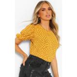 👉 Shirt vrouwen mustard Volume Sleeve Polka Dot Blouse, 7254114616