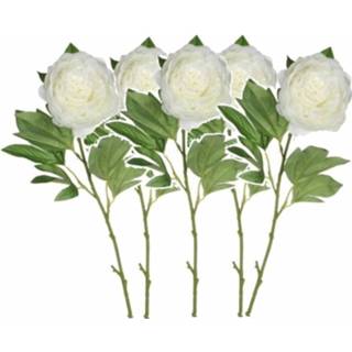 👉 Kunstbloem witte Set van 5x stuks creme pioenroos/rozen kunstbloemen 76 cm