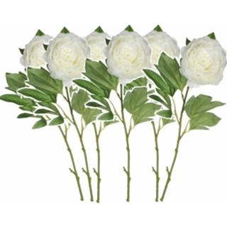 👉 Kunstbloem witte Set van 6x stuks creme pioenroos/rozen kunstbloemen 76 cm