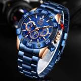 👉 Watch blauw Relogio Masculino LIGE 2020 New Fashion Blue Mens Watches Top Brand Luxury Clock Sports Chronograph Waterproof Quartz Men