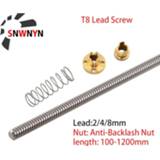 👉 Stepper T8 Lead 2/4/8mm Screw With Anti-Backlash Nut Pitch 2mm OD 8mm 100 1000 1200mm T-Type Motor Trapezoida For 3DPrinter