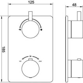 Thermostaat kraan messing caral knop bouw keramisch thermostatisch gunmetal Afbouwdeel Wiesbaden Inbouw Douche Thermostaatkraan 2-Weg 8719956089299