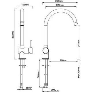 👉 Keuken kraan messing keramisch hendel standaard perlator koper mengkraan opbouw Keukenkraan BWS Hoog Gebogen Uitloop Geborsteld 8719304717416