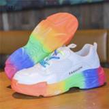 Shoe vrouwen LZJ 2019 Women Leisure Shoes Fashion Dad Chunky Sneakers Breathable Mesh Woman Rainbow Color Casual Sneaker