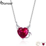 👉 Hanger rood zilver vrouwen BAMOER New Collection 100% 925 Sterling Silver Devil Wings Red CZ Necklaces Pendant For Women Fashion Jewelry SCN286