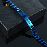 👉 Armband blauw steel Vnox Customize Stainless ID Bracelet for Men Stylish Blue Color Link Chain Casual Gents Name Jewelry Gift
