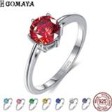 👉 Zilver vrouwen GOMAYA Natural Emerald Color CZ Finger Rings for Women 8MM Classic Silver 925 Jewelry Wedding Engagement Ring Fine Gift