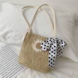 👉 Schoudertas vrouwen Women Straw Beach Bag Vintage Handmade Woven Shoulder Raffia circle Rattan bags Bohemian Summer Vacation Casual