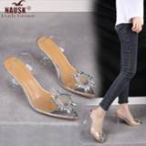 👉 Shoe transparent PVC vrouwen NAUSK Luxury Women Pumps 2020 High Heels Sexy Pointed Toe Slip-on Wedding Party Brand Fashion Shoes For Lady