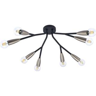 👉 Plafondlamp zwart nikkel Lucande Carlea plafondlamp, 8-lamps zwart-nikkel