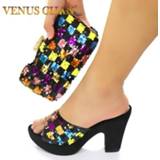 👉 Shoe zwart vrouwen Latest African Matching Shoes and Bag in Black Color High Quality Italian with Shinning Crystal Lady