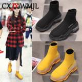 👉 Sock geel vrouwen New Women Socks Shoes Autumn Platform Sneakers Knitting Plus Velvet Warm Shoe Fashion Female Thick Bottom Yellow Casual Sneaker