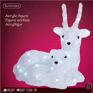 👉 Wit Transparant acryl universeel kinderen LED figuur hert, Mutter en kind, batterijvoeding