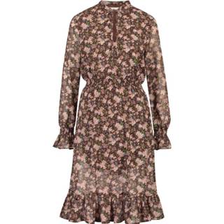 👉 Dress polyester l vrouwen print Freebird Flower-pes-08 midi long sleeve defne - olive