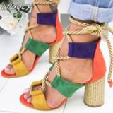 Sandaal vrouwen Women Pumps Fashion Heels Lace Up High Sandals For Summer Shoes Gladiator Thick Chaussures Femme Square Knot rope