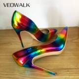 👉 Stiletto vrouwen Veowalk Artsy Glossy Colorful Print Women Pointed Toe High Heels Ladies Slip On Stilettos Pumps Sexy Night Club Thin Heel Shoes