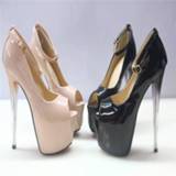 👉 Shoe leather large vrouwen 2020 women's platform ultra high heels 22 cm FISH toe patent shoes T sexy size