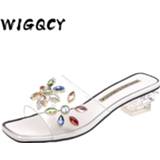 Slippers transparent vrouwen Middle Heels Female Shoes Colorful Rhinestone New Summer Women Fashion Crystal Clear Cool Mules Slide