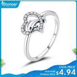 👉 Zilver vrouwen Bamoer S925 Sterling Silver Dolphin with Heart CZ Bubble Finger Rings for Women Engagement Wedding Statement Jewelry SCR671