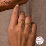 👉 Zilver vrouwen CANNER 925 Sterling Silver Rings for Women Cute Snake Round Opening Ring Wedding Fine Jewelry Minimalist Gift anillos