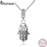 👉 Hanger zilver vrouwen BAMOER New 925 Sterling Silver Lucky Hamsa Pendant Necklace Women Fine Jewelry Birthday Gift CC031