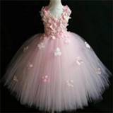 👉 Dress roze meisjes Quality Pink Princess Flowers Petal girl wedding girls Tulle Fuffy party Formal Tutu vestidos