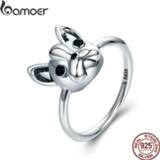 👉 Zilver vrouwen BAMOER Hot Sale 100% 925 Sterling Silver Loyal Partners French Bulldog Dog Animal Female Ring for Women Fashion Jewelry SCR261