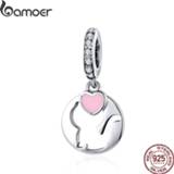 👉 Hanger zilver BAMOER Kitty Cat Charm Authentic 925 Sterling Silver Enamel Heart Pendant Fit Original Bracelet Accessories Jewelry SCC1140