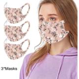 Mascara 3pcs Adult Mouth Mask Washable Floral Printed Adjustable Cotton Breathable Dustproof Masks d2