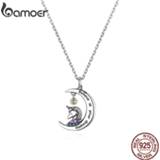 👉 Hanger zilver vrouwen Bamoer 925 Sterling Silver Moonlight Pony CZ Pendant Necklace for Women Family Gifts Fine Jewelry SCN410