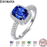 👉 Zirconia zilver vrouwen GOMAYA 6 Colors Real Sterling Silver Ring Emerald Gemstone Cubic Rings For Women Wedding Party 925 Jewelry