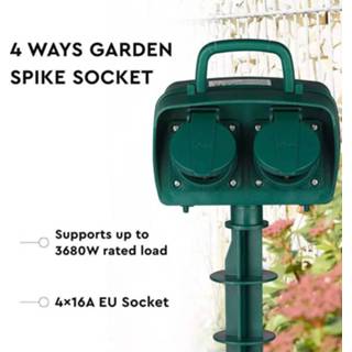 👉 Stekkerdoos nederlands groen kunststof Tuin met 4 stopcontacten incl. 3 meter kabel IP44 spatwaterbestendig 3800157648905