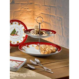 👉 Rood wit porselein unisex met sfeervol kerstmotief 2-delige etagère Kerst Van Well rood/wit 4009290136570
