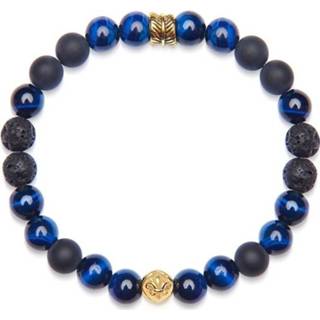 👉 Polsband XL male blauw Wristband with Tiger Eye, Lava Stone, Matte Onyx, and Feather Beads