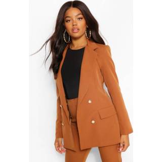 Double Breasted Button Front Blazer, Caramel