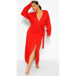 👉 Plus Knitted Wrap Tie Waist Midi Dress, Rust