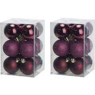 👉 Kerstbal roze kunststof glans 24x Aubergine kerstballen 6 cm mat/glans