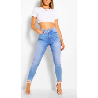 👉 High Waist Frayed Hem Stretch Skinny Jean, Bright Blue