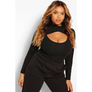 Plus Soft Rib Cut Out One Piece, Black