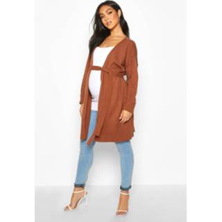 👉 Maternity Tie Waist Longline Wrap Cardigan, Rust