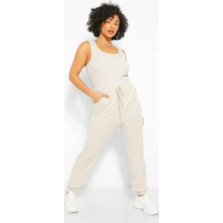 Plus Scoop Neck Jogger Jumpsuit, Stone