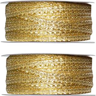 👉 Gouden 2x Hobby/decoratie metallic sierlinten 3 mm x 25 meter