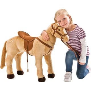 👉 Bruin groot kinderen speelgoed paard lichtbruin met geluid 70 cm