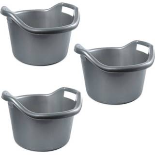 👉 Handvat zilver 3x Emmer afwasteil met handvatten 6 liter 29 x 19 cm schoonmaakartikelen