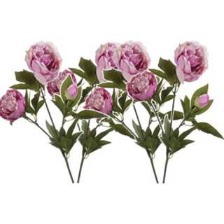 👉 Kunstbloem roze 4x pioenrozen kunstbloemen takken 70 cm