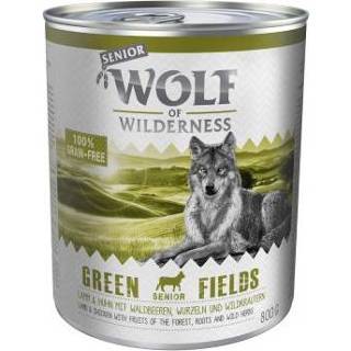 👉 Donkergroen Wolf of Wilderness Senior 6 x 800 g - Green Fields Lam & Kip 4260358516721