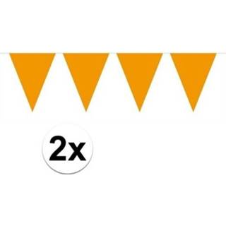 Slinger oranje 2x Mini vlaggetjeslijn slingers verjaardag