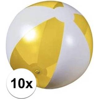 👉 Strandbal geel wit kunststof kinderen 3x Strandballen met